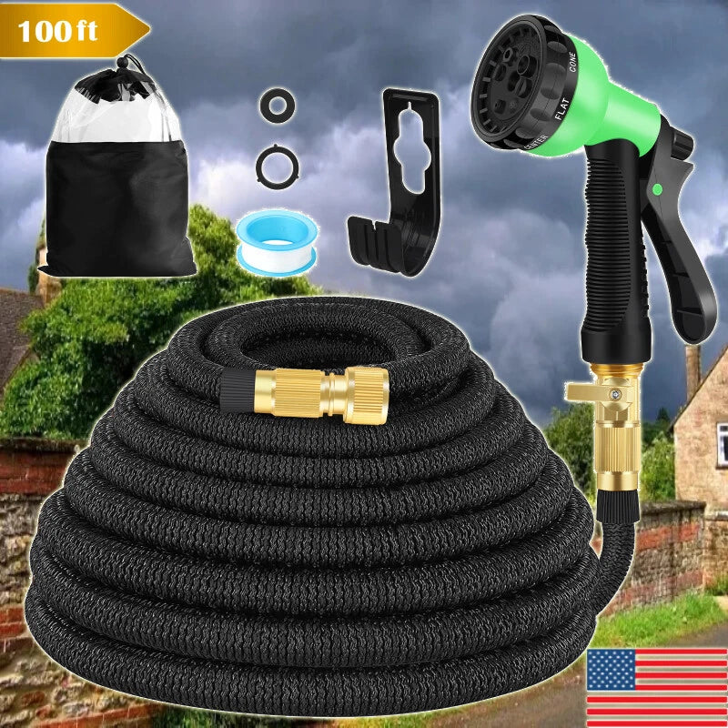 Durable 100 FT Heavy Duty Expandable Flexible Garden Water Hose Spray Nozzle