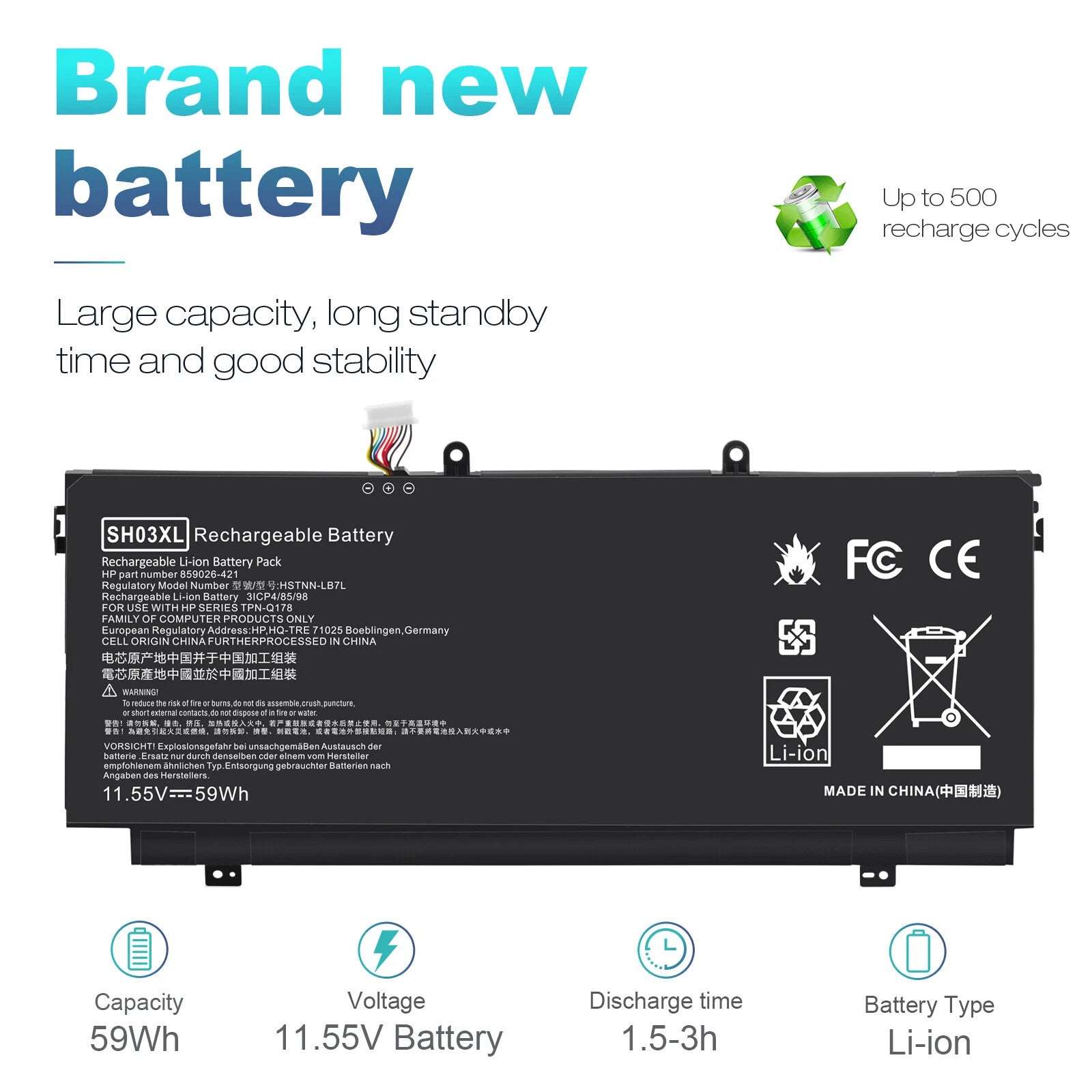 SH03XL Battery for HP Spectre X360 13-AC 13-AC033DX 13 w023dx 859026-421 Laptop