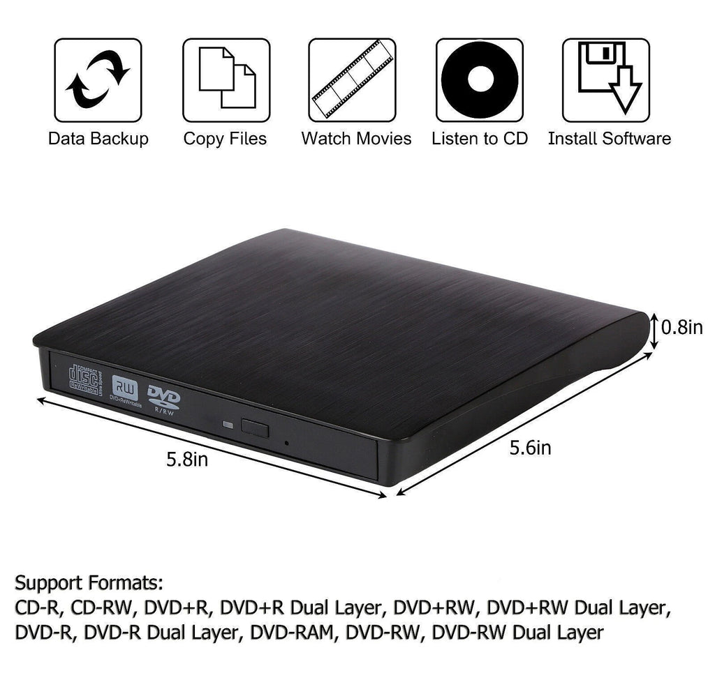 External CD DVD Drive USB 3.0 CD-RW Player for Laptops Desktop PCs Windows 11 10