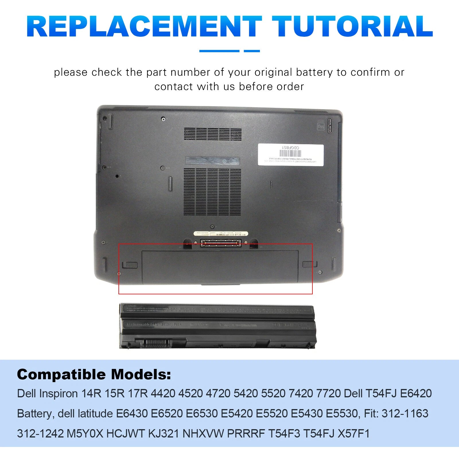 E6420 Battery for Dell Latitude E6440 E5430 E5520 E5530 E6430 E6540 E6520 T54FJ