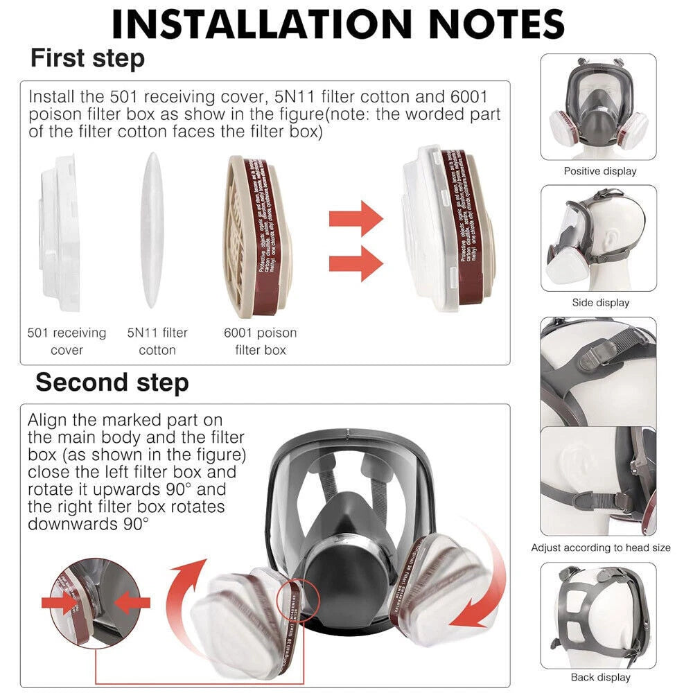 Full Face 15 IN 1 Gas Mask Chemical Vapor Painting Spraying Respirator Filter US
