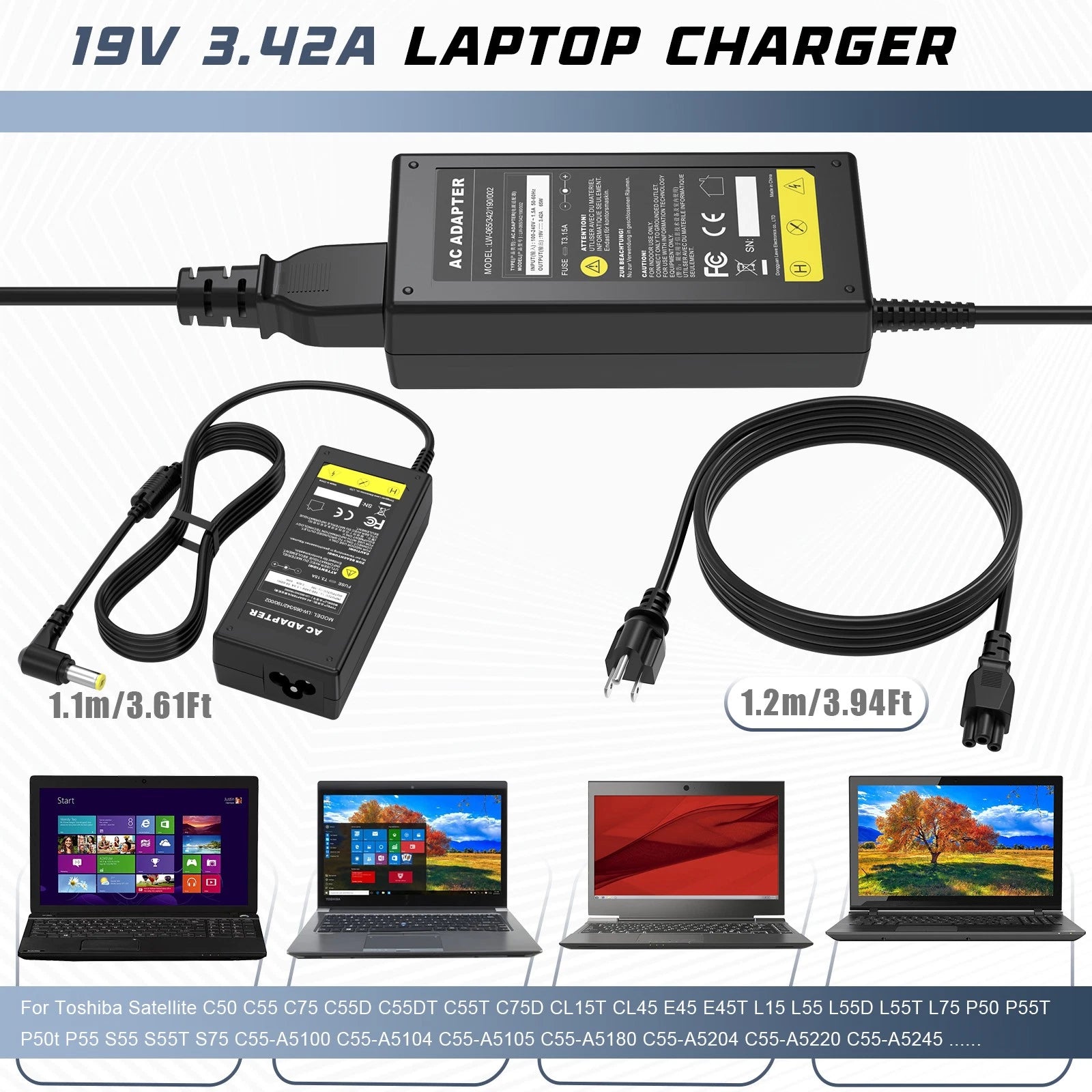 LOT OF 19V 65W Laptop AC Adapter Charger for Toshiba Asus Acer 5.5mm Barrel Tip