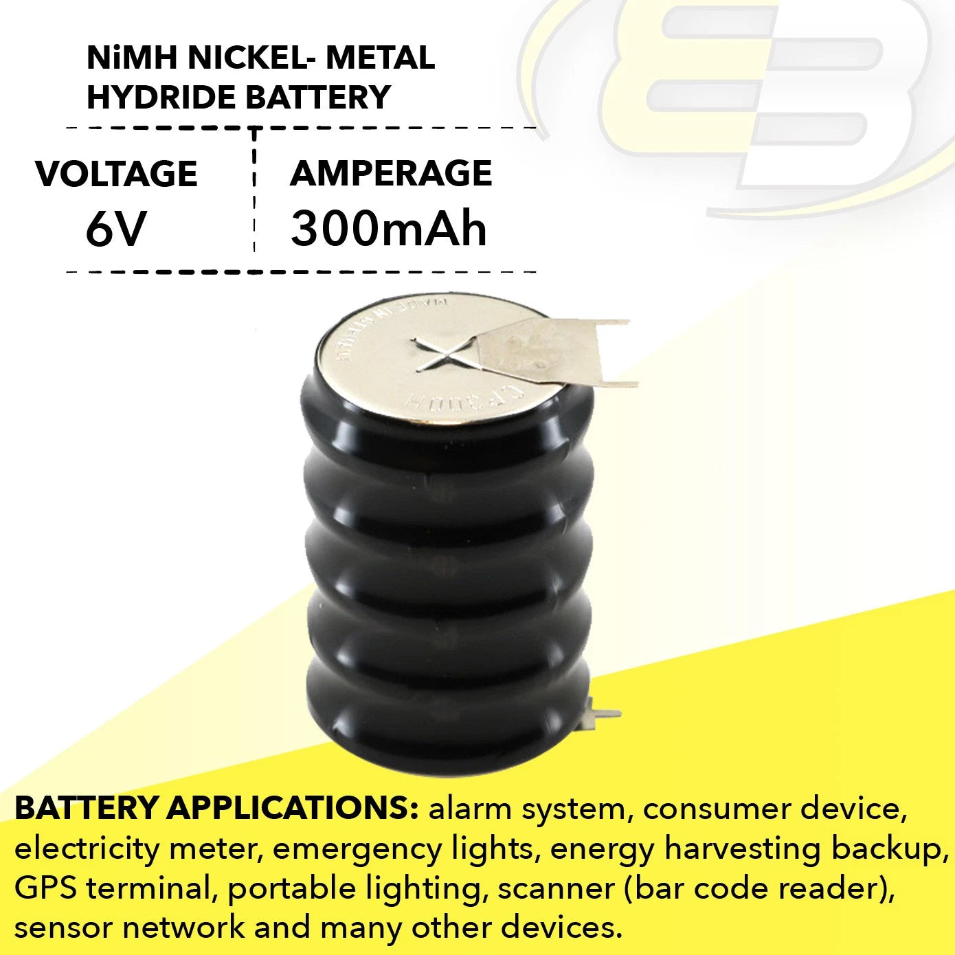 2x 5/CP300H-3PIN 6V 300mAh NiMH Battery w/PINS For MBU, GPS-Tracker, Servers