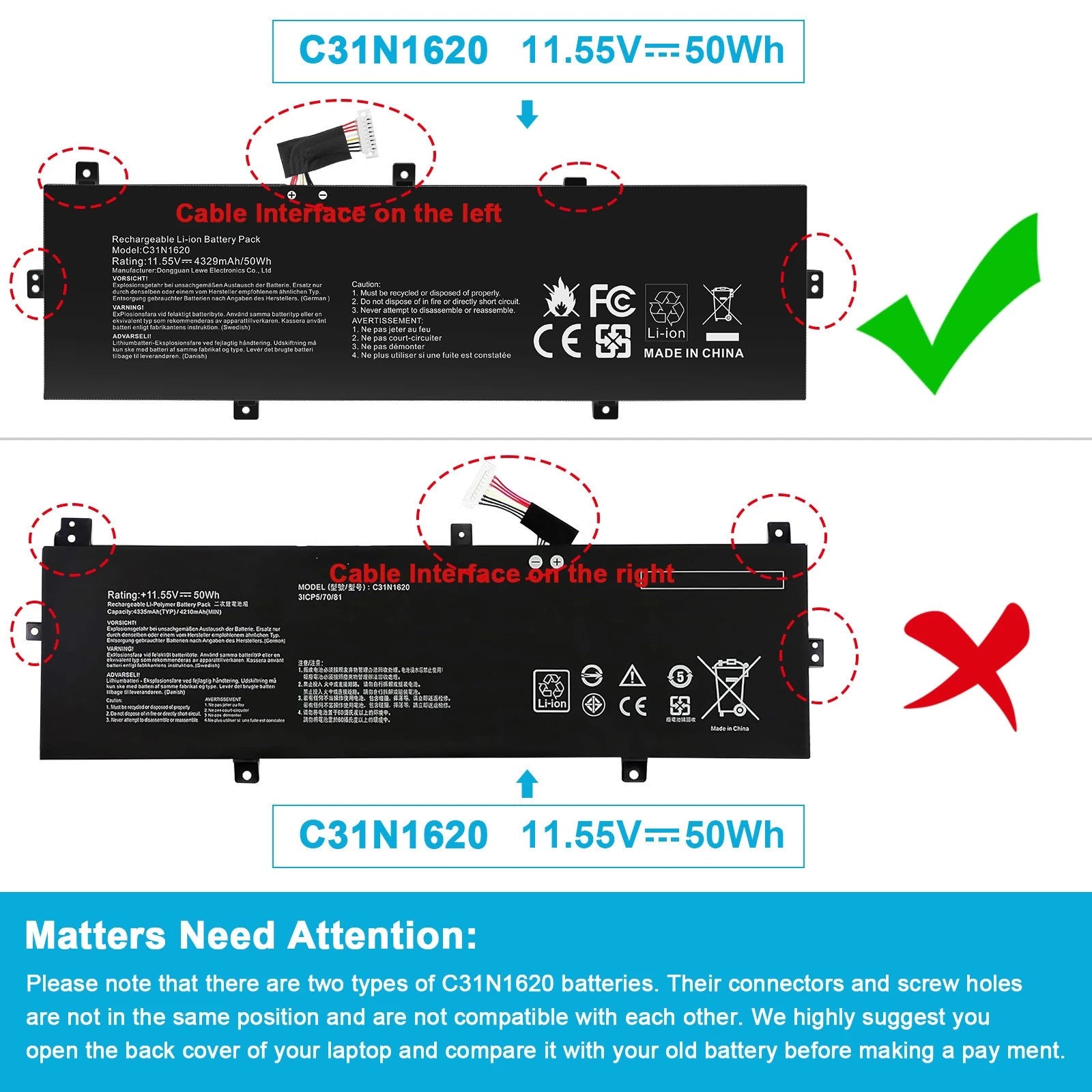 50Wh C31N1620 Battery For Asus Zenbook UX430 UX430UA UX430UN UX430UQ UX430UNR