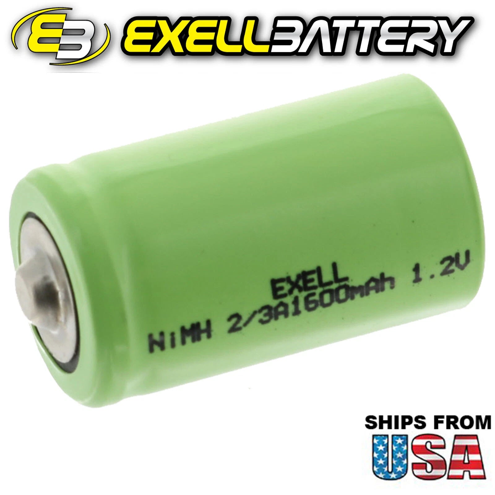 20-PACK Exell 2/3A 1600mAh 1.2V NIMH Rechargeable Button Top Batteries