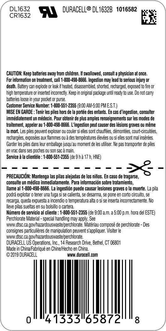 Duracell - 1632 3V Lithium Coin Battery - Long Lasting Battery - 1 Count