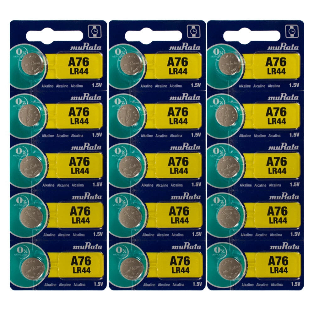 Murata LR44 (A76) 1.5V Alkaline Button Cell Battery (15 Pack)