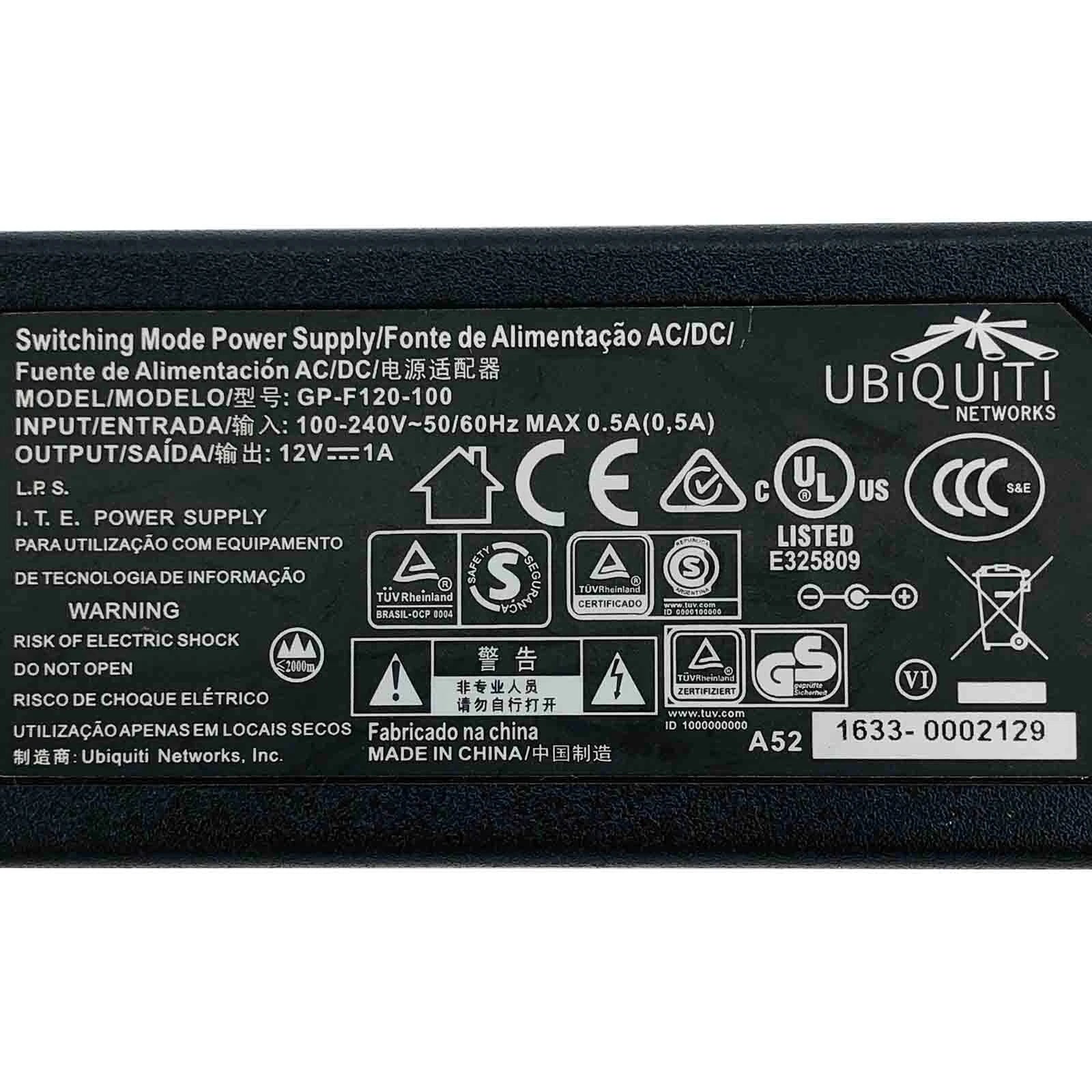 New Original Ubiquiti AC Adapter 12V 1A 12W GP-F120-100 Power Supply