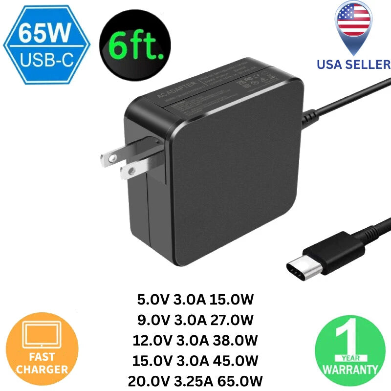 65W watt Type-C USB-C Laptop Adapter Charger For Dell HP Lenovo ASUS Acer Chrome