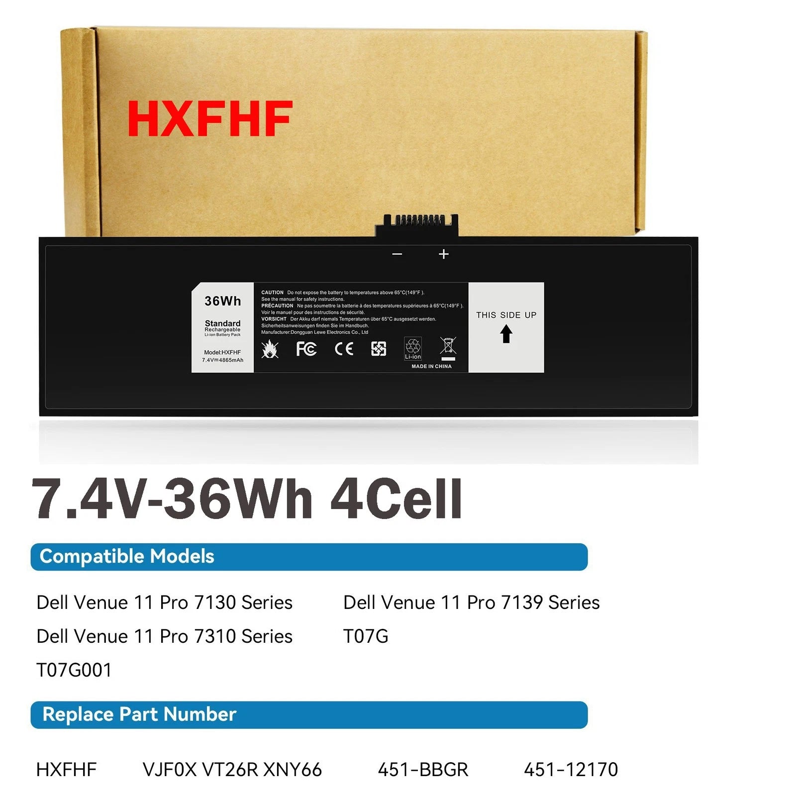 ?HXFHF Tablet Battery For Dell Venue 11 Pro 7130 7139 7140 T07G VJF0X VT26R 36WH