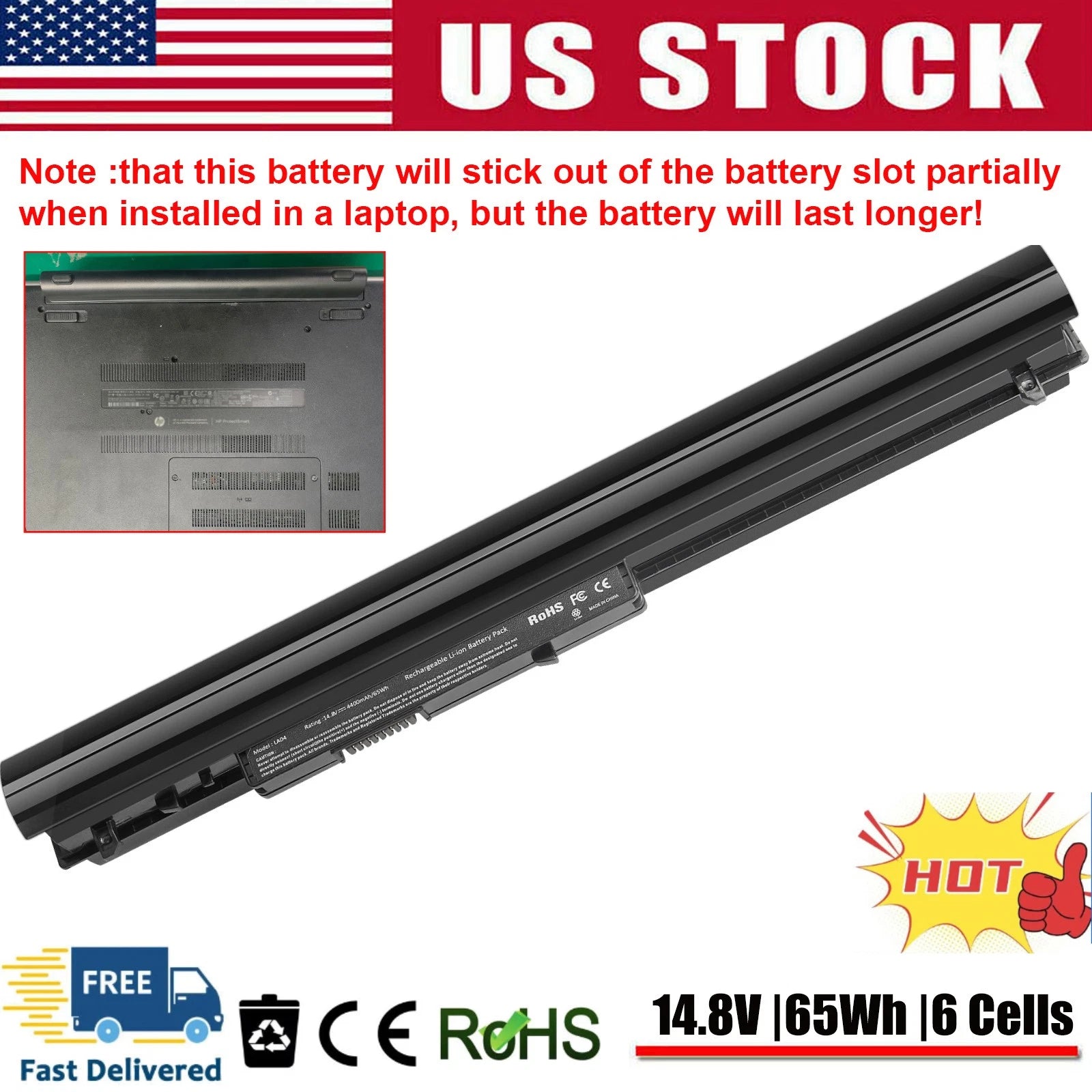 8 Cells Spare 776622-001 Battery for HP LA04 LA03 LA03DF Laptop Battery