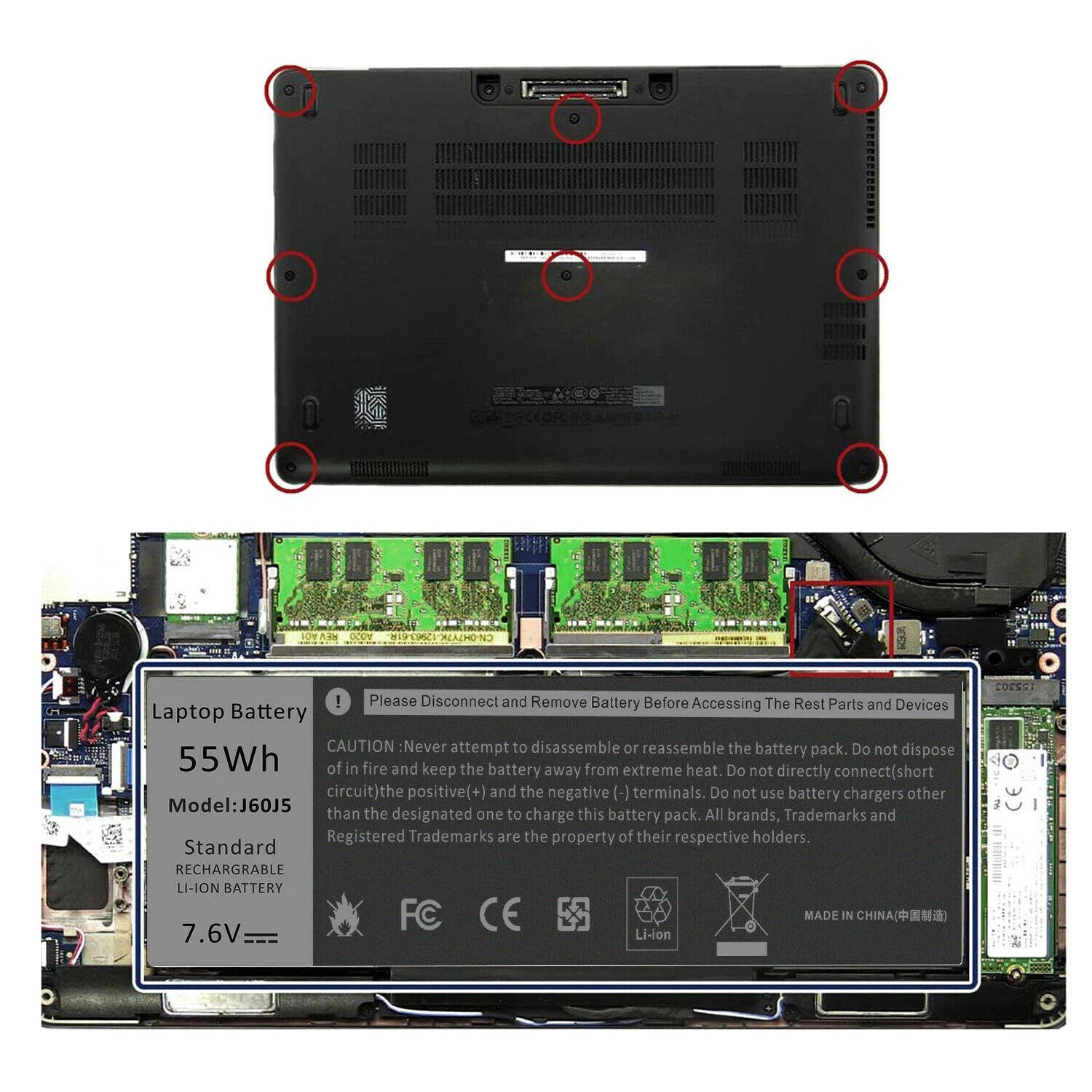 J60J5 MC34Y Battery For Dell Latitude E7270 E7470 WYWJ2 GG4FM 451-BBSY 451-BBSX
