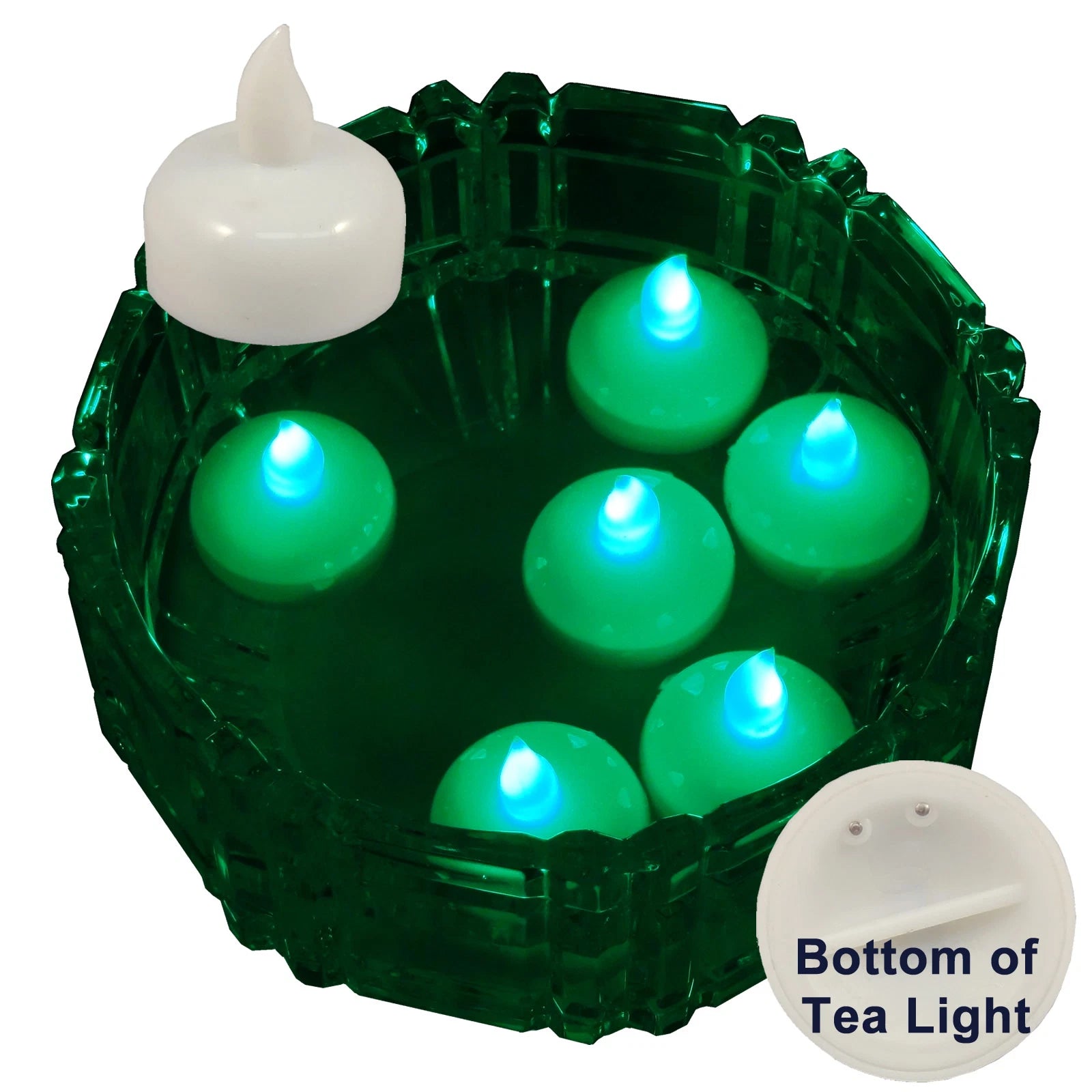 6 Flameless Floating LED tealight Candle Battery operated Green tea lights NEW
