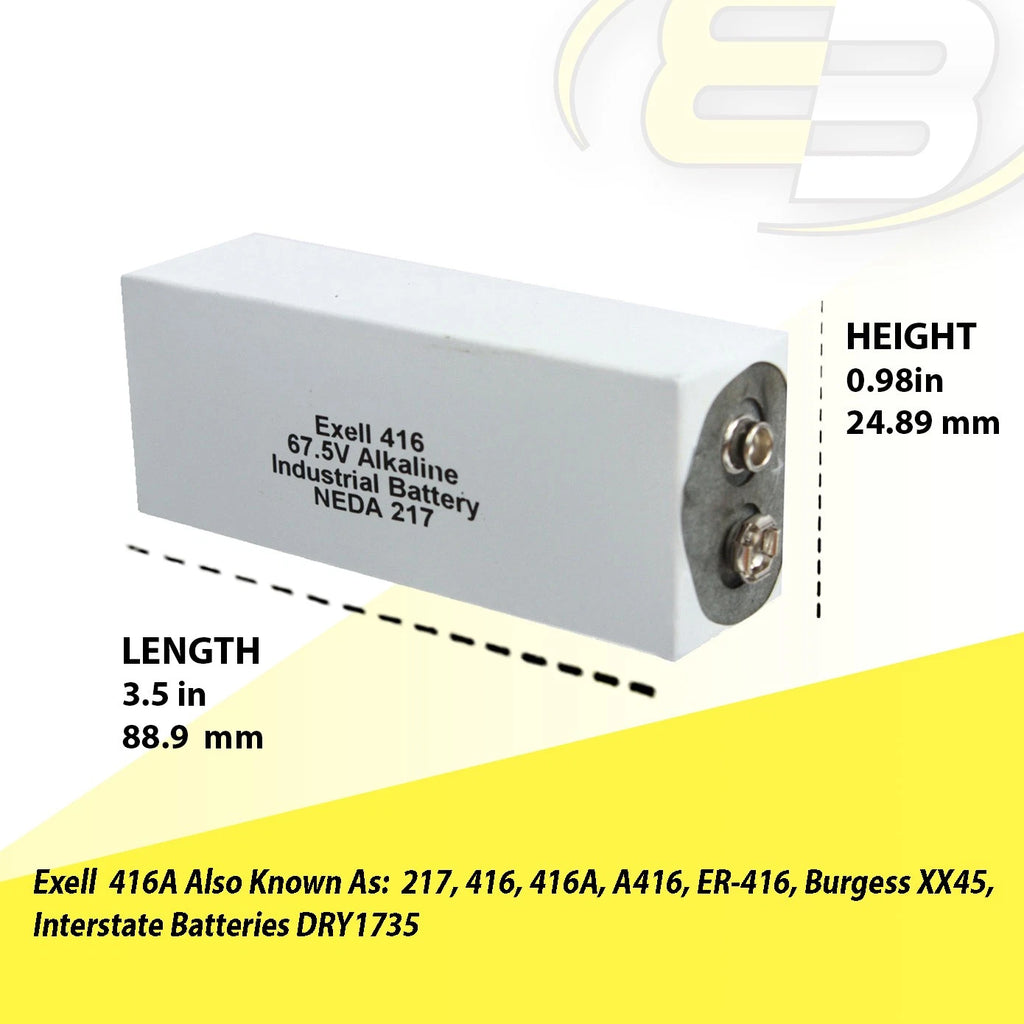 Exell 416A Alkaline 67.5V 180mAh Battery NEDA 217 Compatible With A416,ER-416