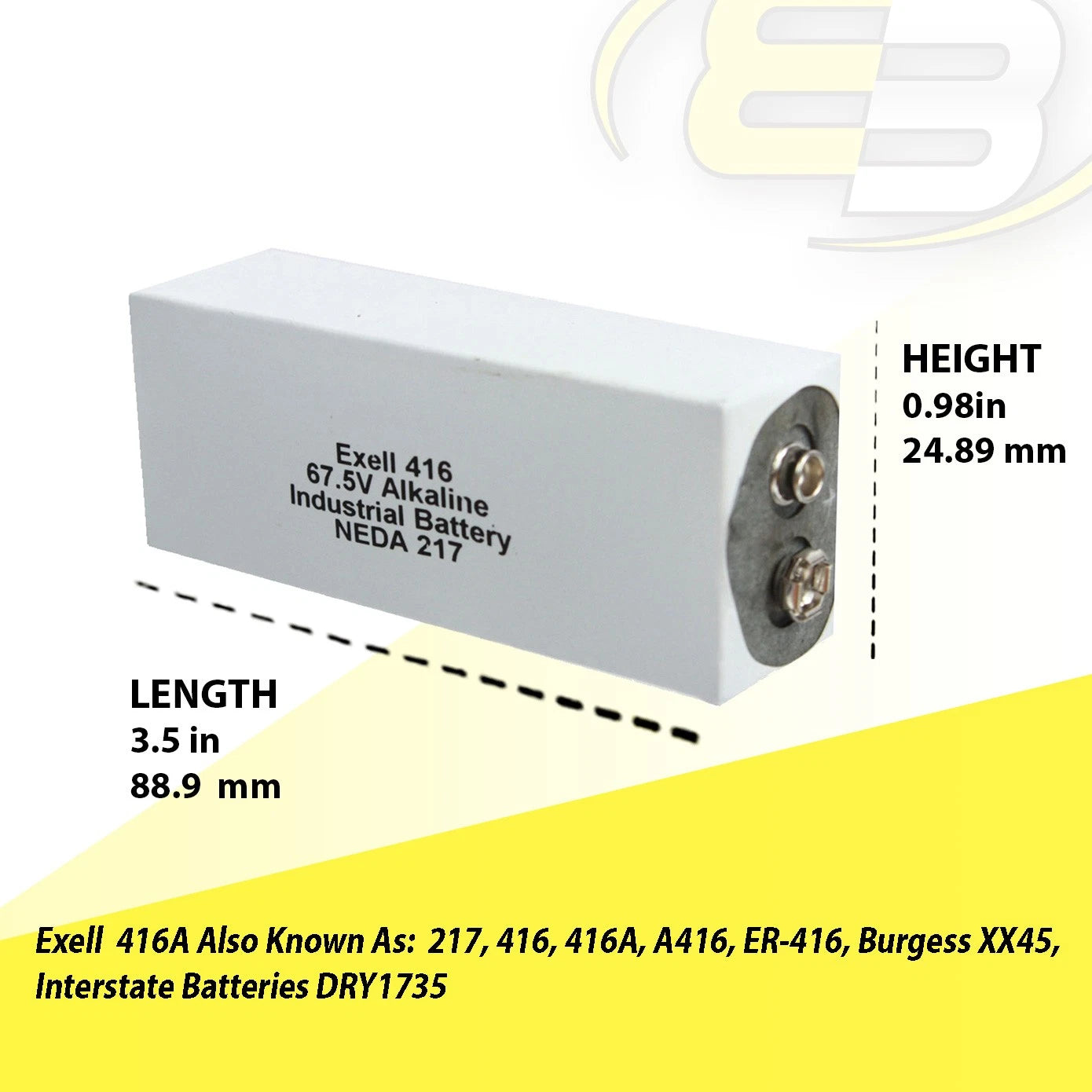 Exell 416A Alkaline 67.5V 180mAh Battery NEDA 217 Compatible With A416,ER-416