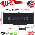 ?F3YGT Battery For Dell Latitude E7280 7380 E7480 E7390 7390 7480 7490 60wh