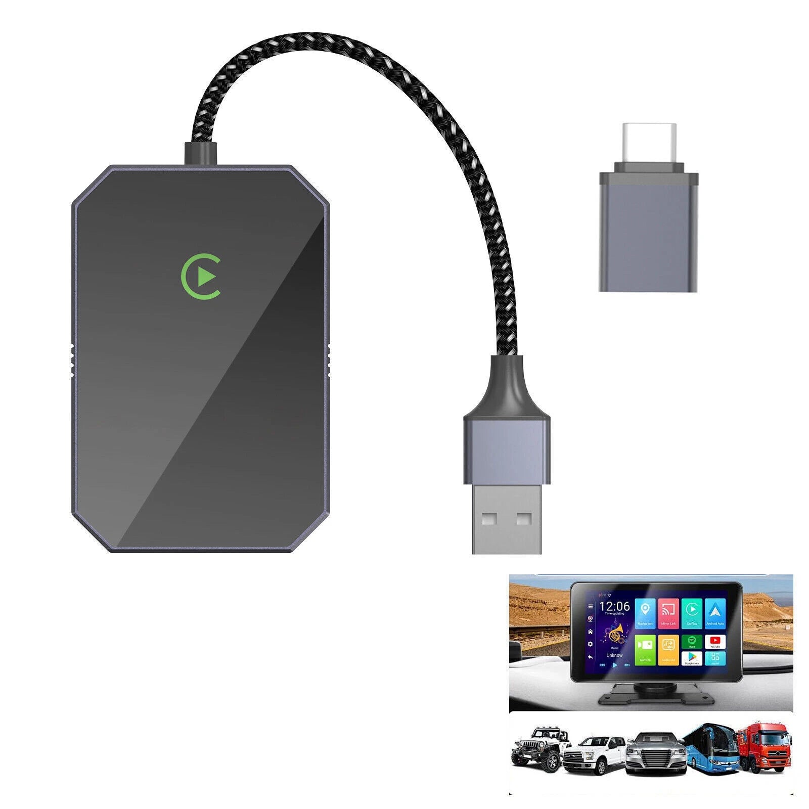 2-in-1 Wireless Apple CarPlay / Android Auto Adapter USB Plug&Play Dongle NEW