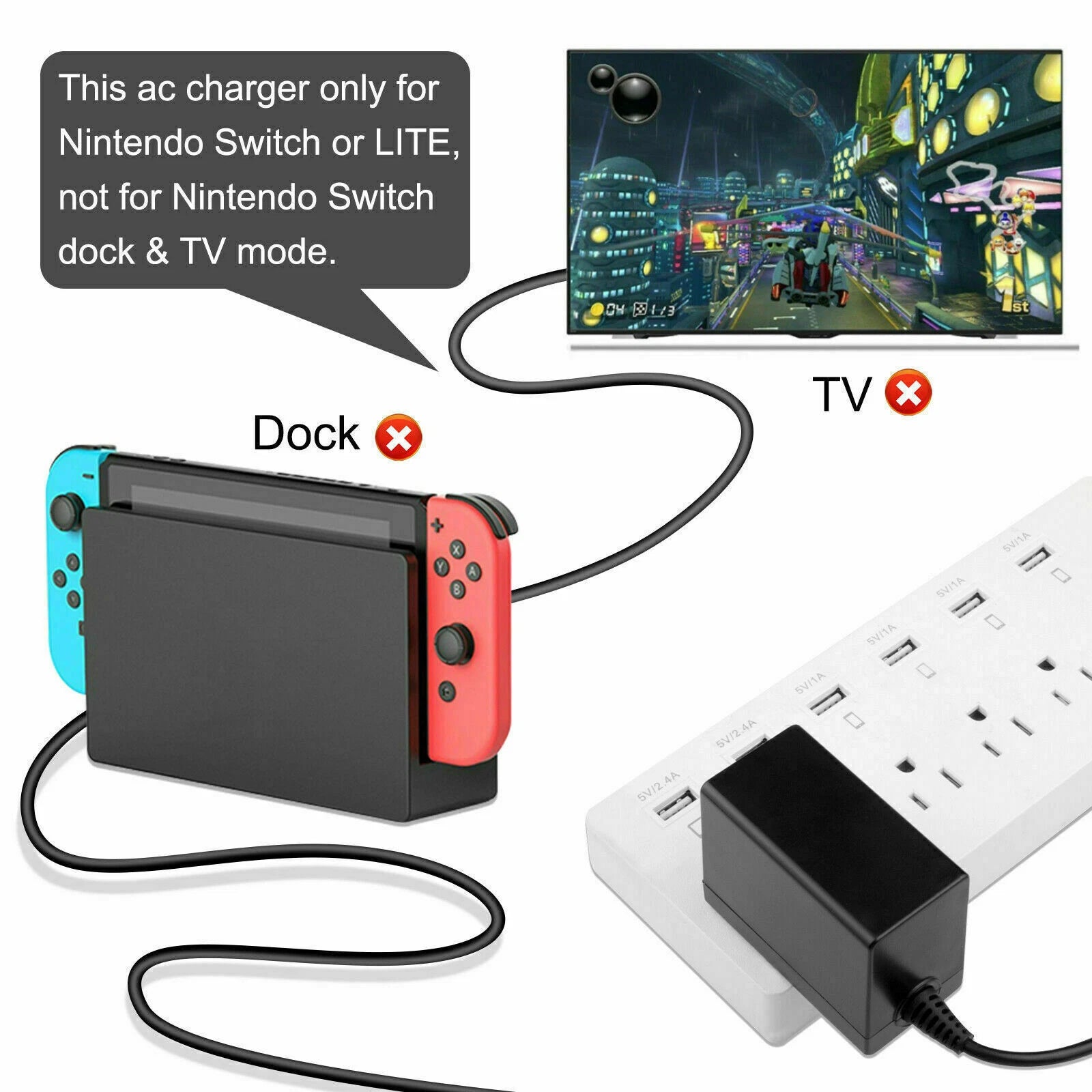 USB C AC Adapter For Nintendo Switch Power Supply Home Wall Travel Charger Cable