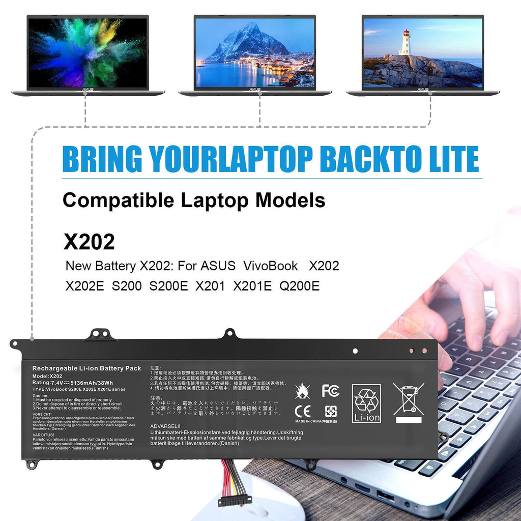 ?C21-X202 Battery for Asus Vivobook S200 S200E X201 X201E X202 X202E Q200 Q200E