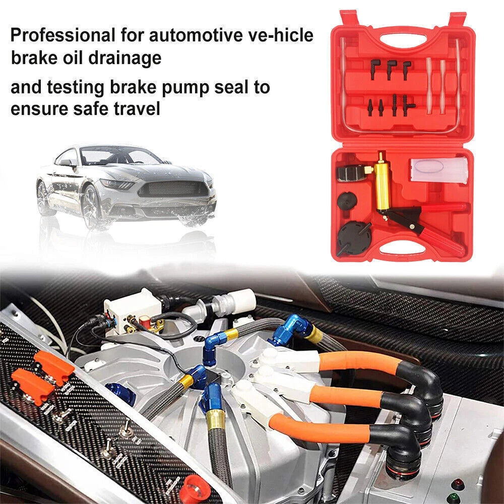 Hand Held Vacuum Pressure Pump Tester Set Brake Fluid Bleeder Bleeding Kit Box