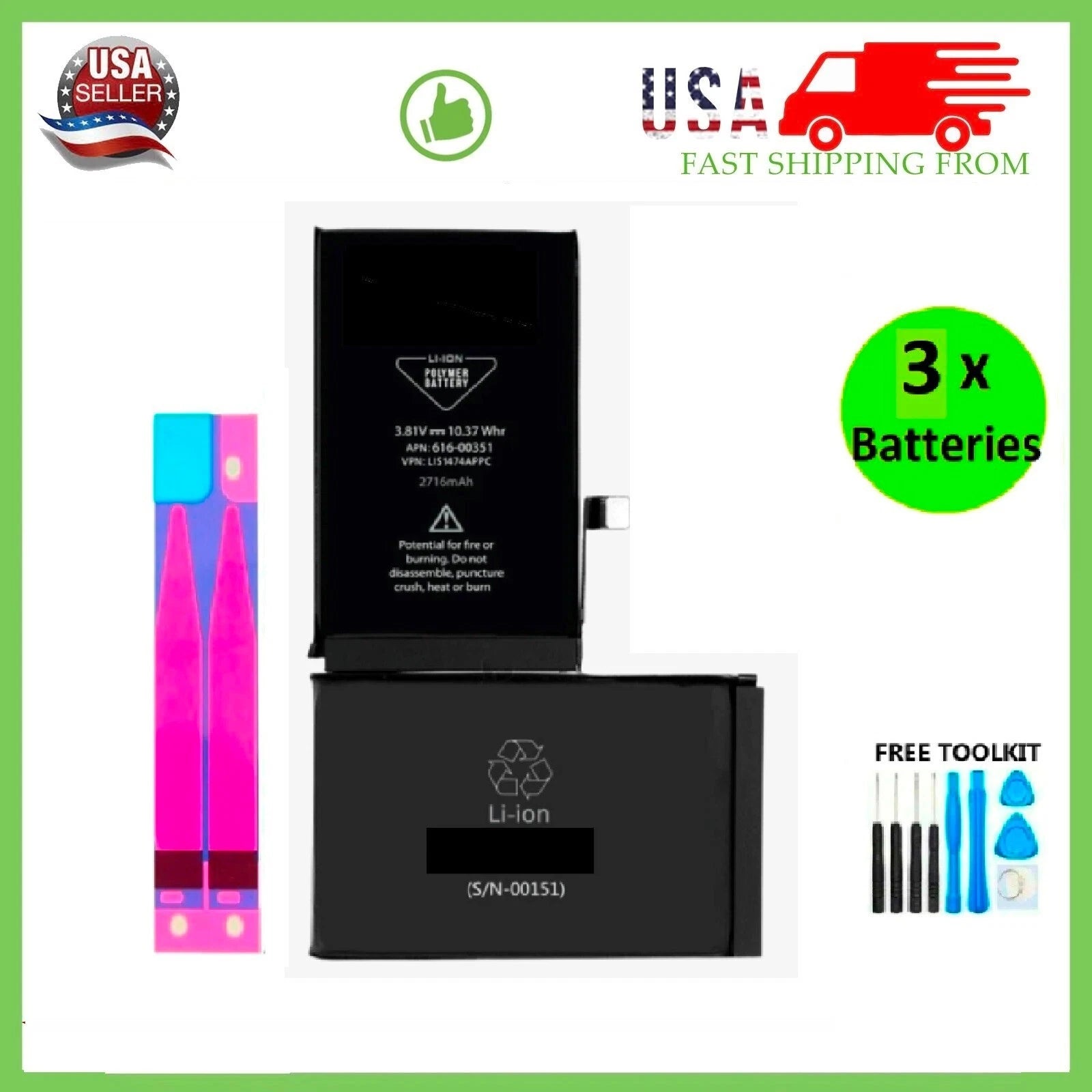 Premium Quality Replacement Battery For iPhone 12/12 Pro Max/12 Mini + Tools LOT