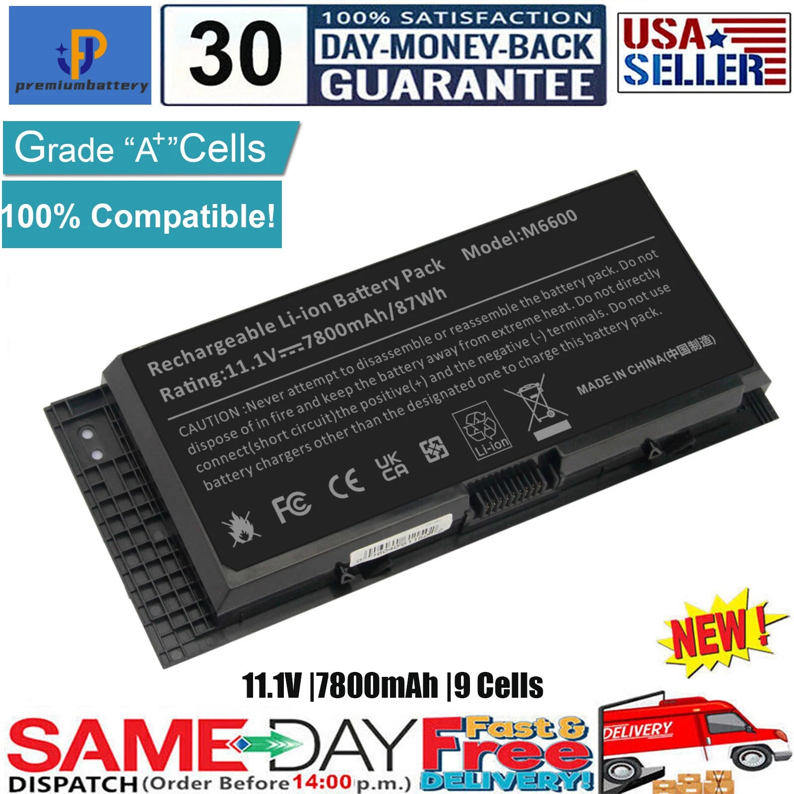 87Wh Battery FV993 for Dell Precision M6600 M4800 M4600 M6800 FJJ4W 312-1176