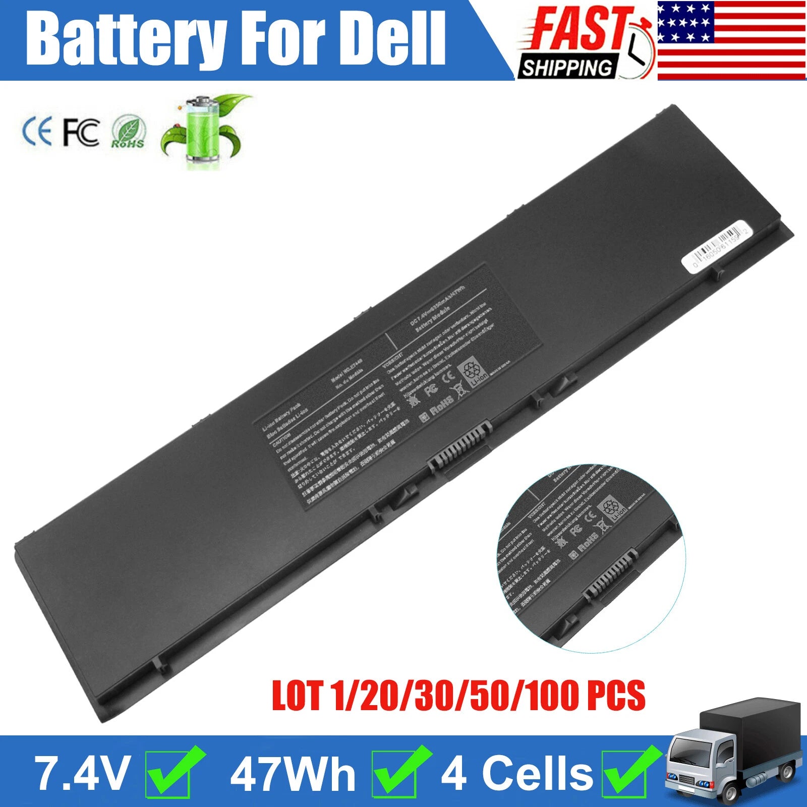 LOT 34GKR PFXCR 3RNFD Battery For Dell Latitude E7440 E7450 E7420 451-BBFV 47Wh