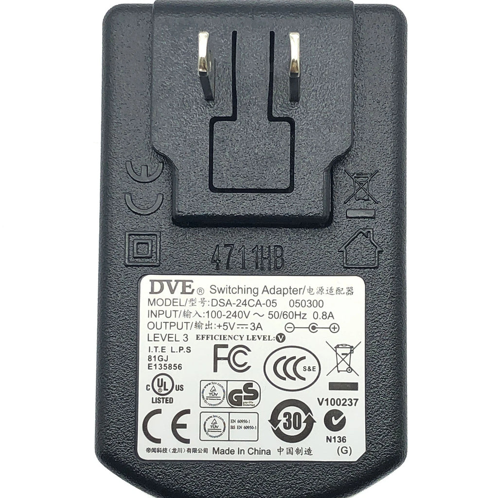 New Genuine DVE DSA-24CA-05 050300 AC/DC Wall Switching Adapter 5V 3A OEM