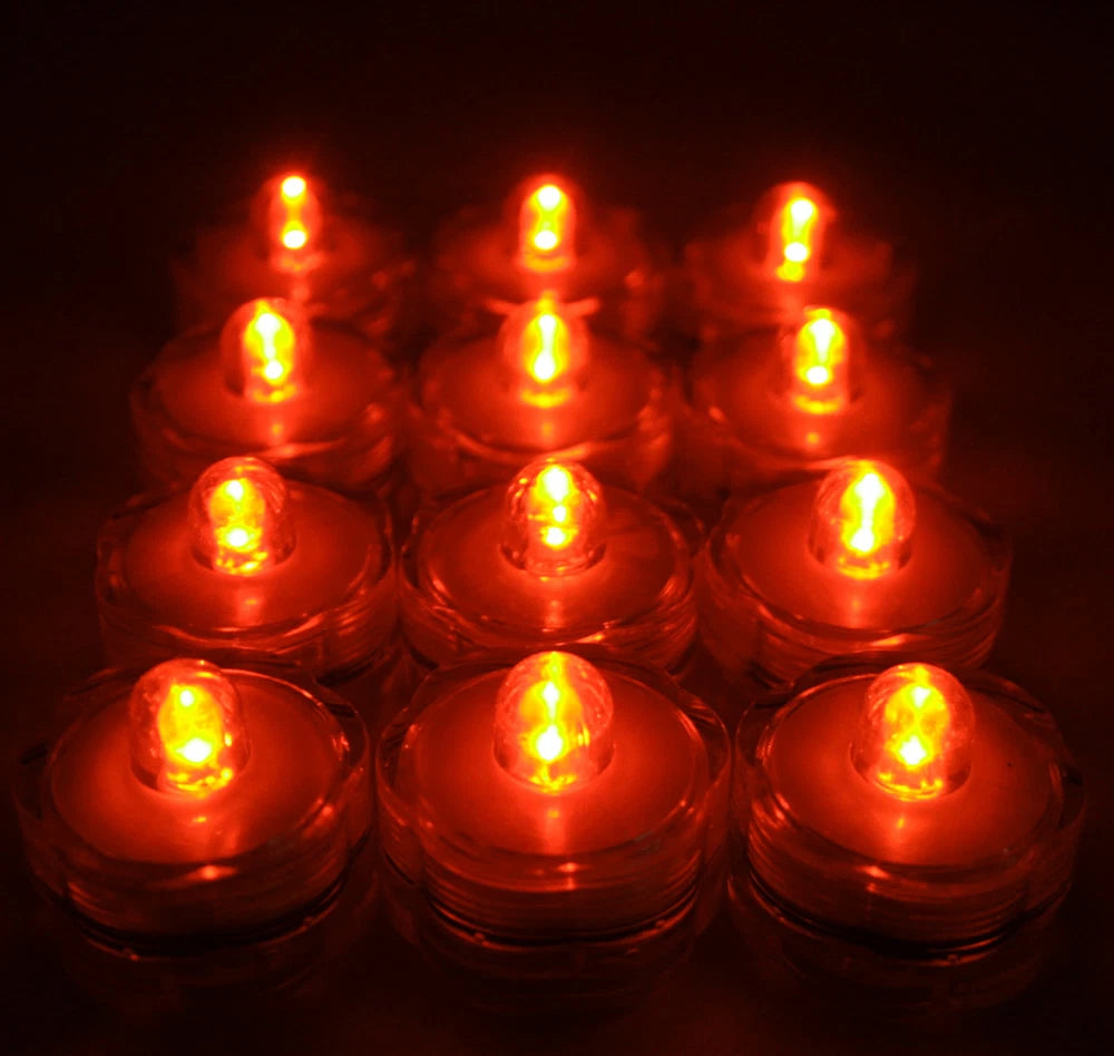 Submersible Waterproof Battery LED Tea Light ~ ORANGE ~ 12 Pack HALLOWEEN Décor
