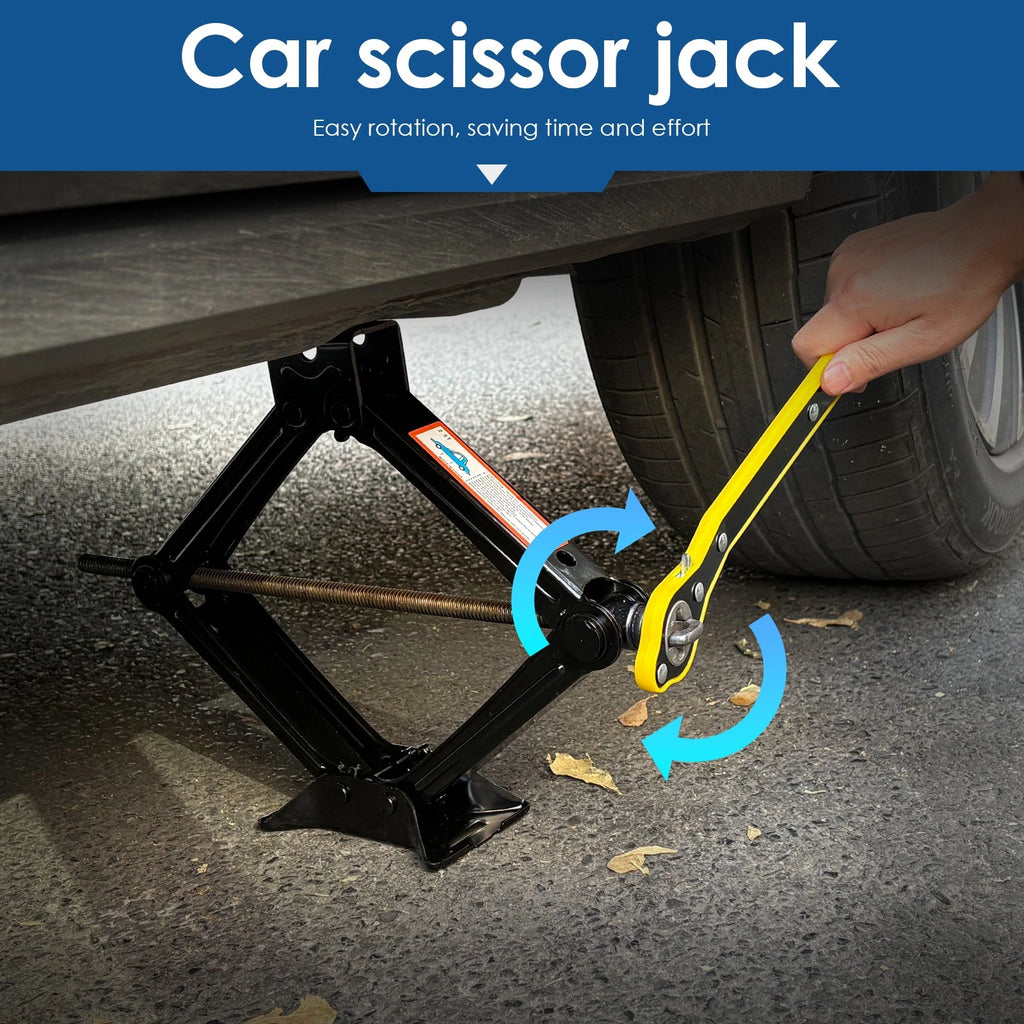 2.5 Ton Scissor Jack Handle Crank Wheel Lug Wrench Tool Kit Car Garage Tire