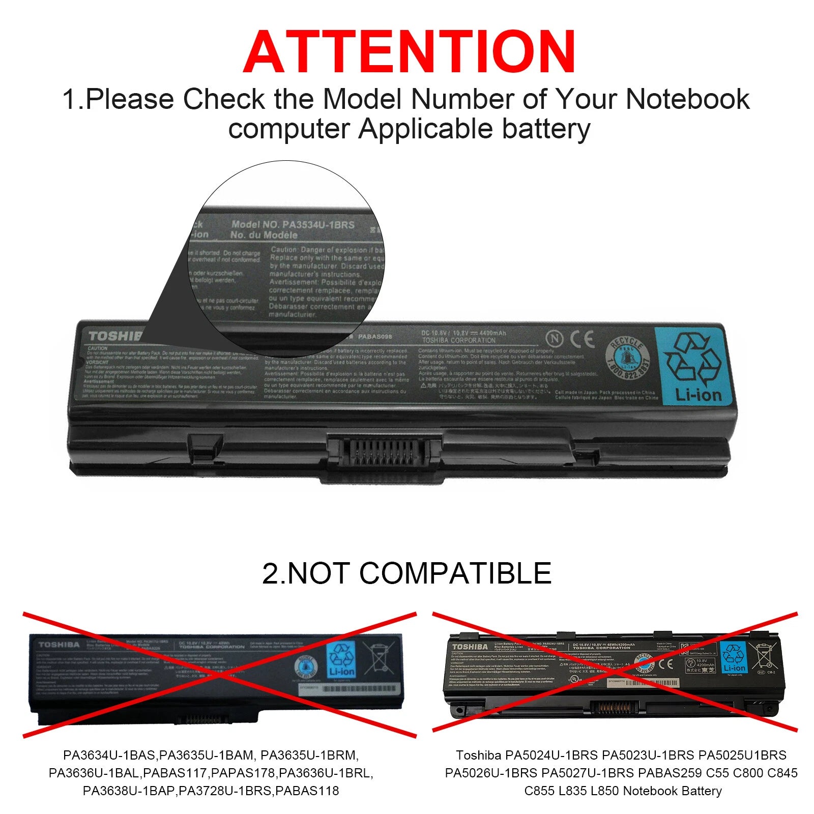 PA3534U-1BRS Laptop Battery for Toshiba Satellite PA3727U-1BRS L205 L305 L305D