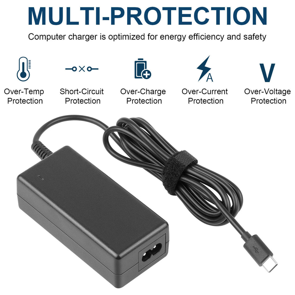 45W Type C USB C Laptop Adapter Charger For HP Chromebook Lenovo ThinkPad Yoga*