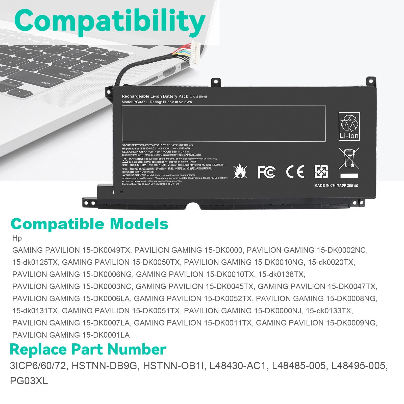 PG03XL Battery for HP Pavilion Gaming 15-DK L48430-AC1 L48495-005 L48495-005