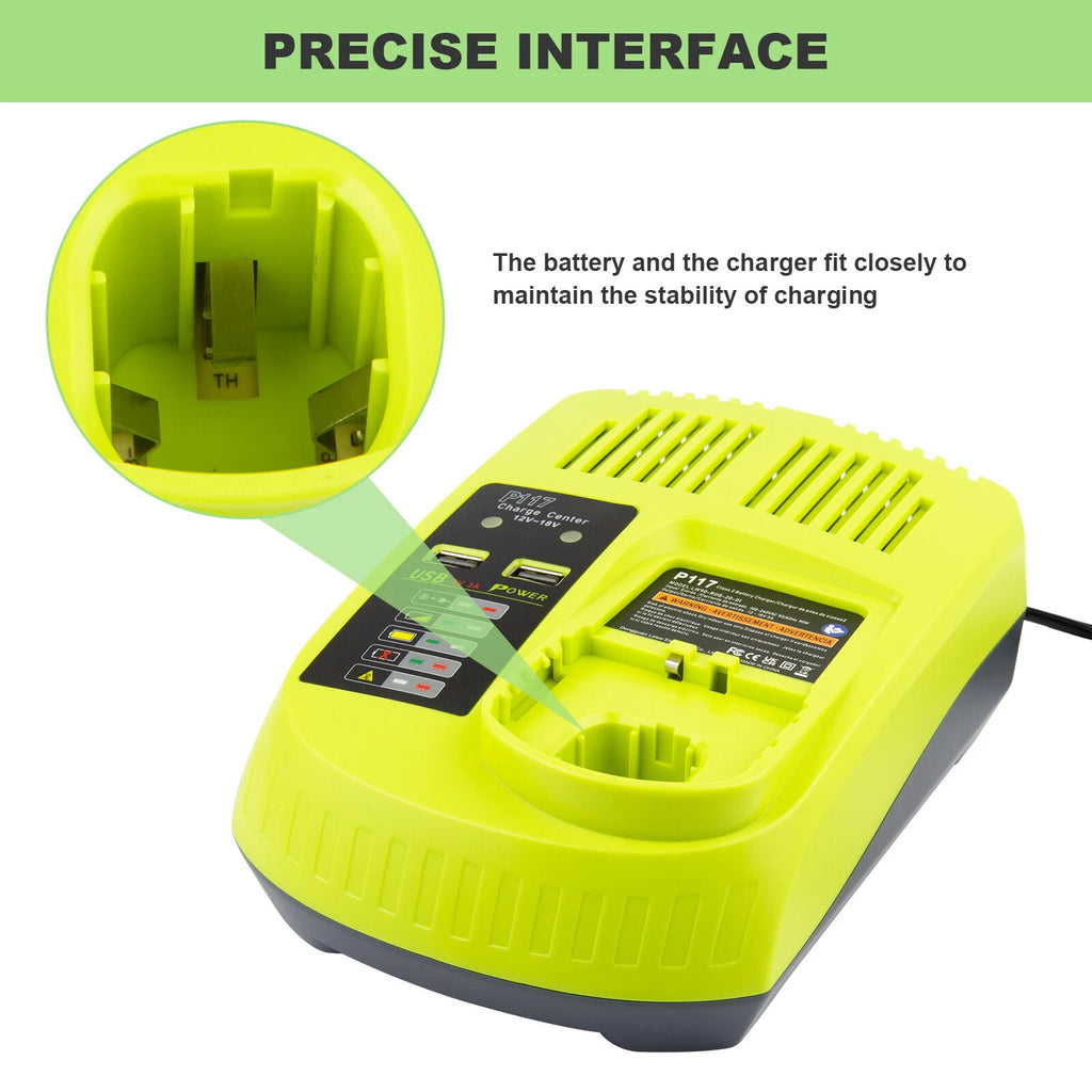 USB Fast Charger For RYOBI P108 P117 18Volt Lithium-Ion Battery 18V US