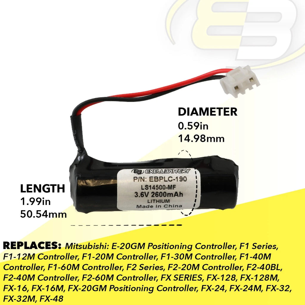 2 Computer Batteries For Mitsubishi E-20GM Controller, LS14500-MF, F Series