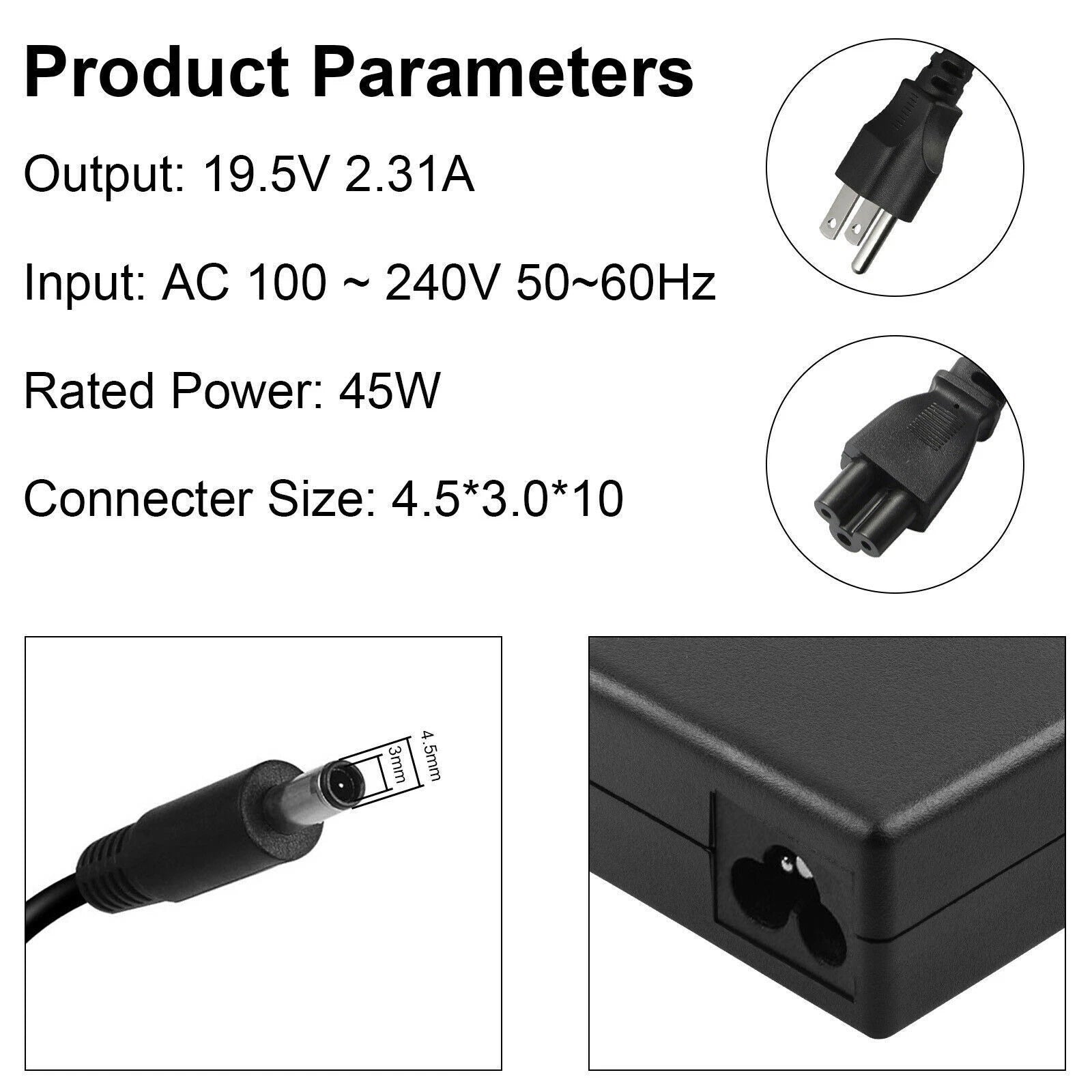 For Dell Inspiron 15 5566 P51F006 TTYFJ Laptop 45W Charger AC Adapter Power Cord