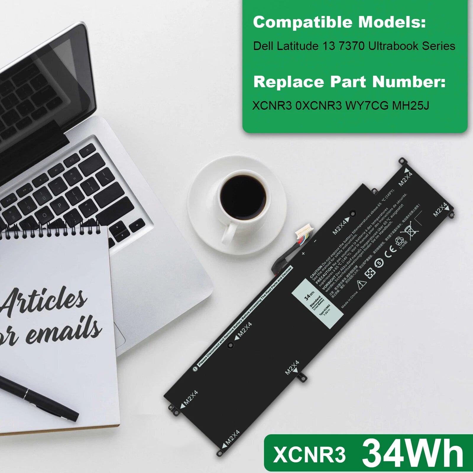 XCNR3 WY7CG Laptop Battery for Dell Latitude 13 7370 E7370 Series 7.6V 34Wh US