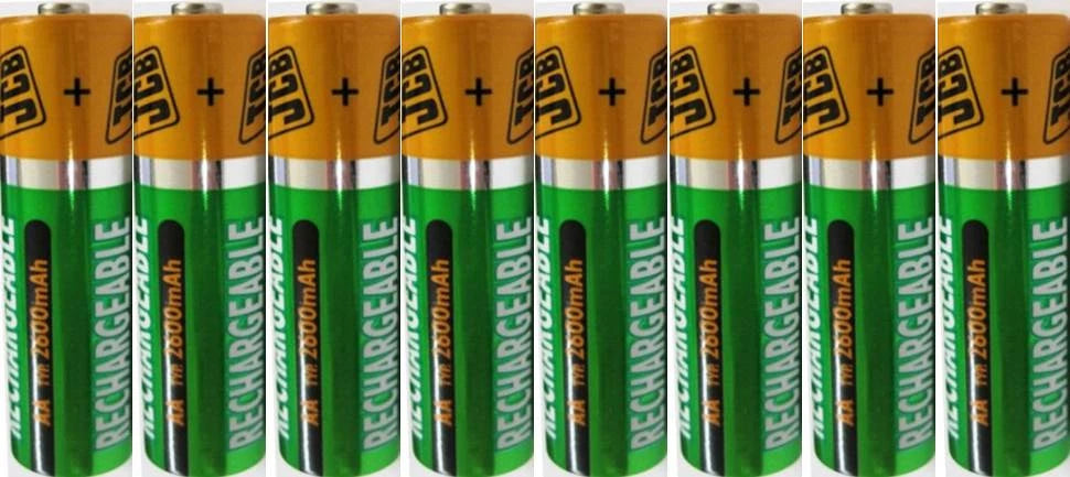 New 8 Pcs 2600mAh JCB NiMH AA Rechargeable Batteries