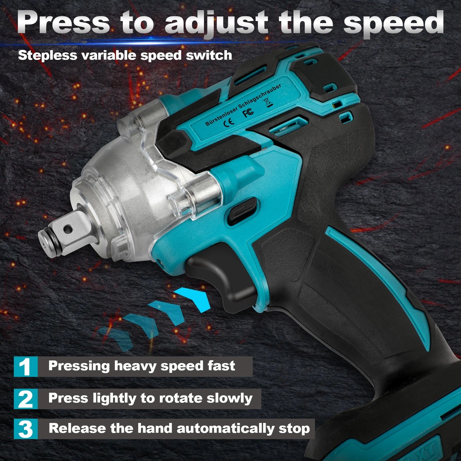 Cordless Electric Impact Wrench Gun 1/2'' High Power Driver w/ Li-ion Battery