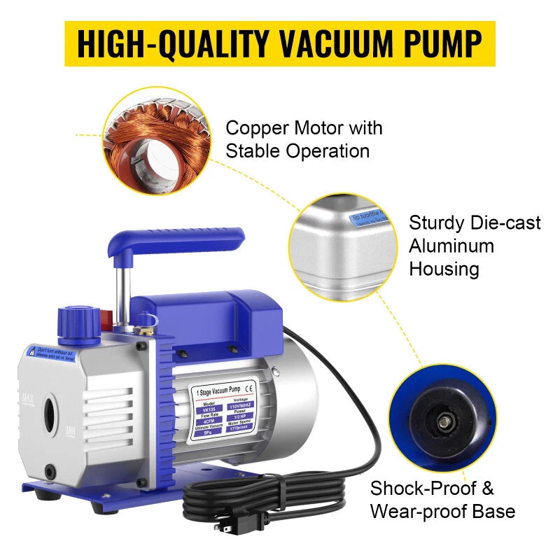 4CFM 1/3hp Rotary Vane Deep Vacuum Pump HVAC R410a R134 AC Air Refrigerant