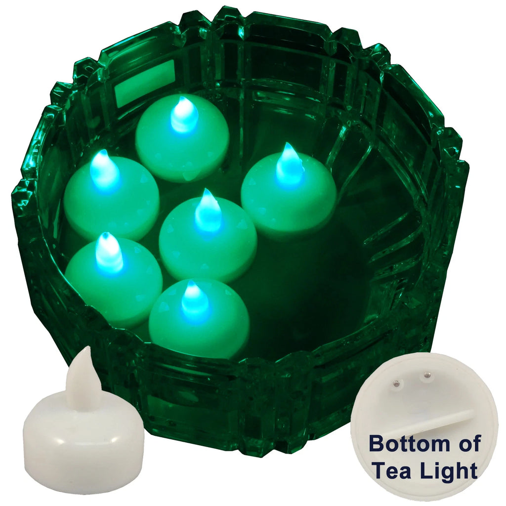 6 Flameless Floating LED tealight Candle Battery operated Green tea lights NEW