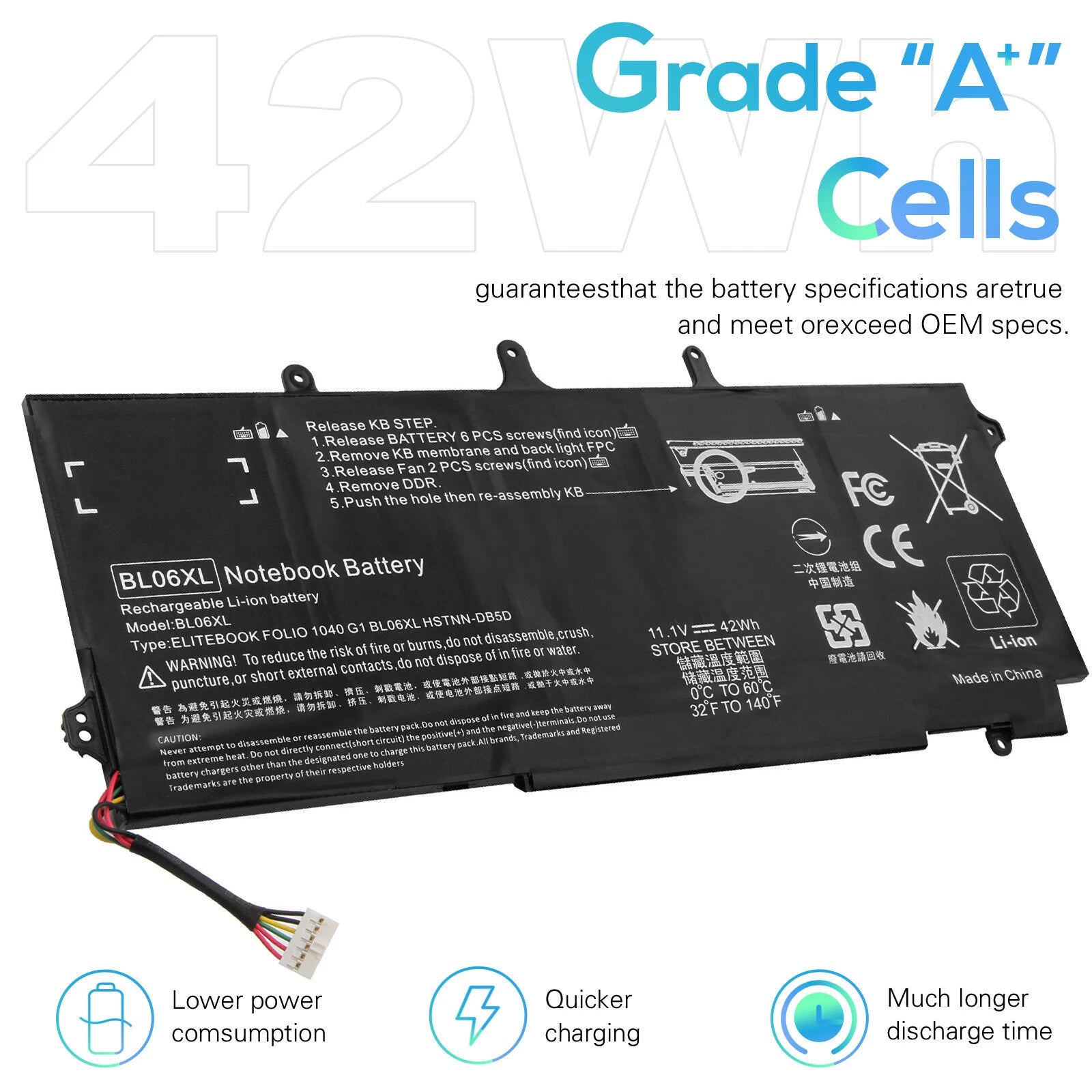 BL06XL Battery For HP EliteBook Folio 1040 G1 G2 BLO6XL 722297-001 HSTNN-W02