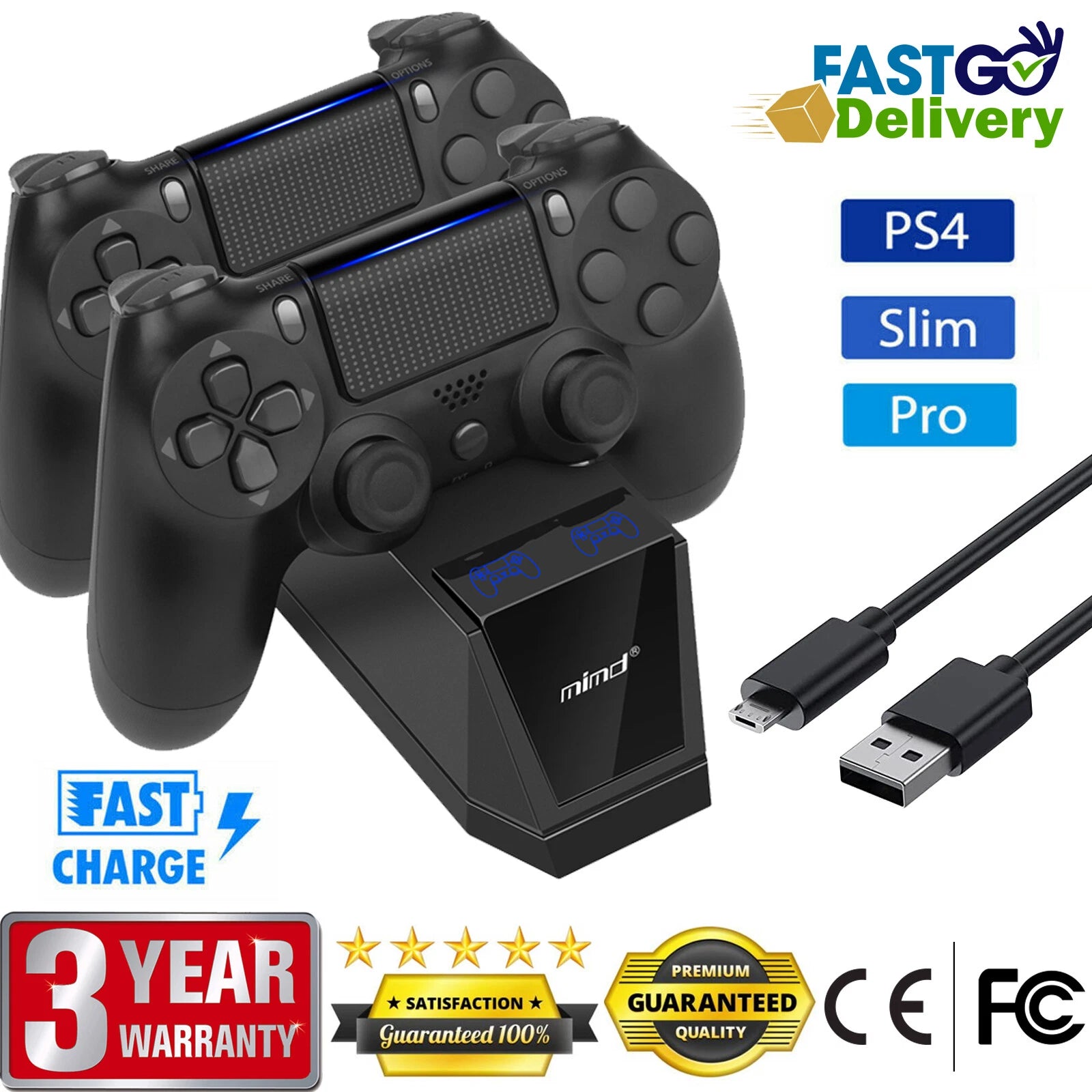 for PS4 Slim/Pro Dualshock 4 Controller Charger Charging Dock Station with LED