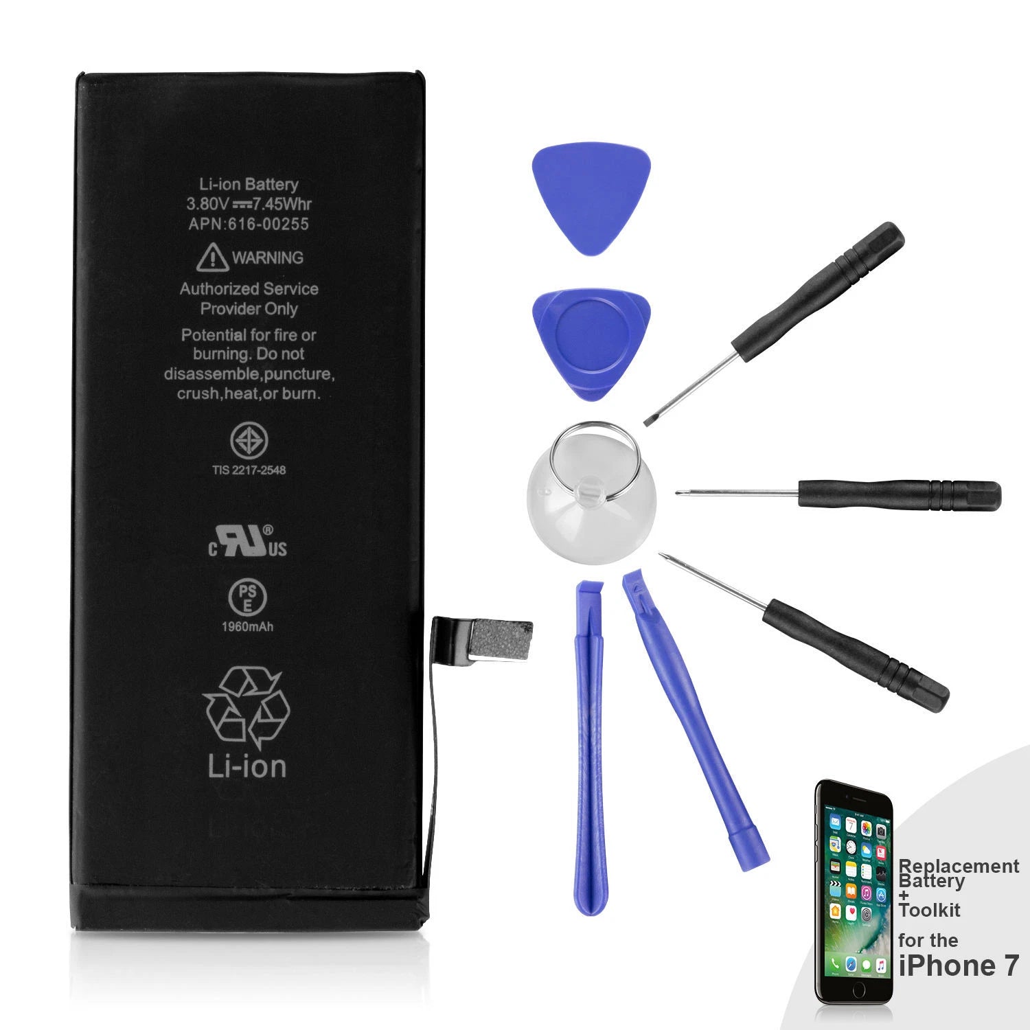 Brand New Internal 1960 mAh Replacement Battery + Tape + Tools for iPhone 7 4.7"