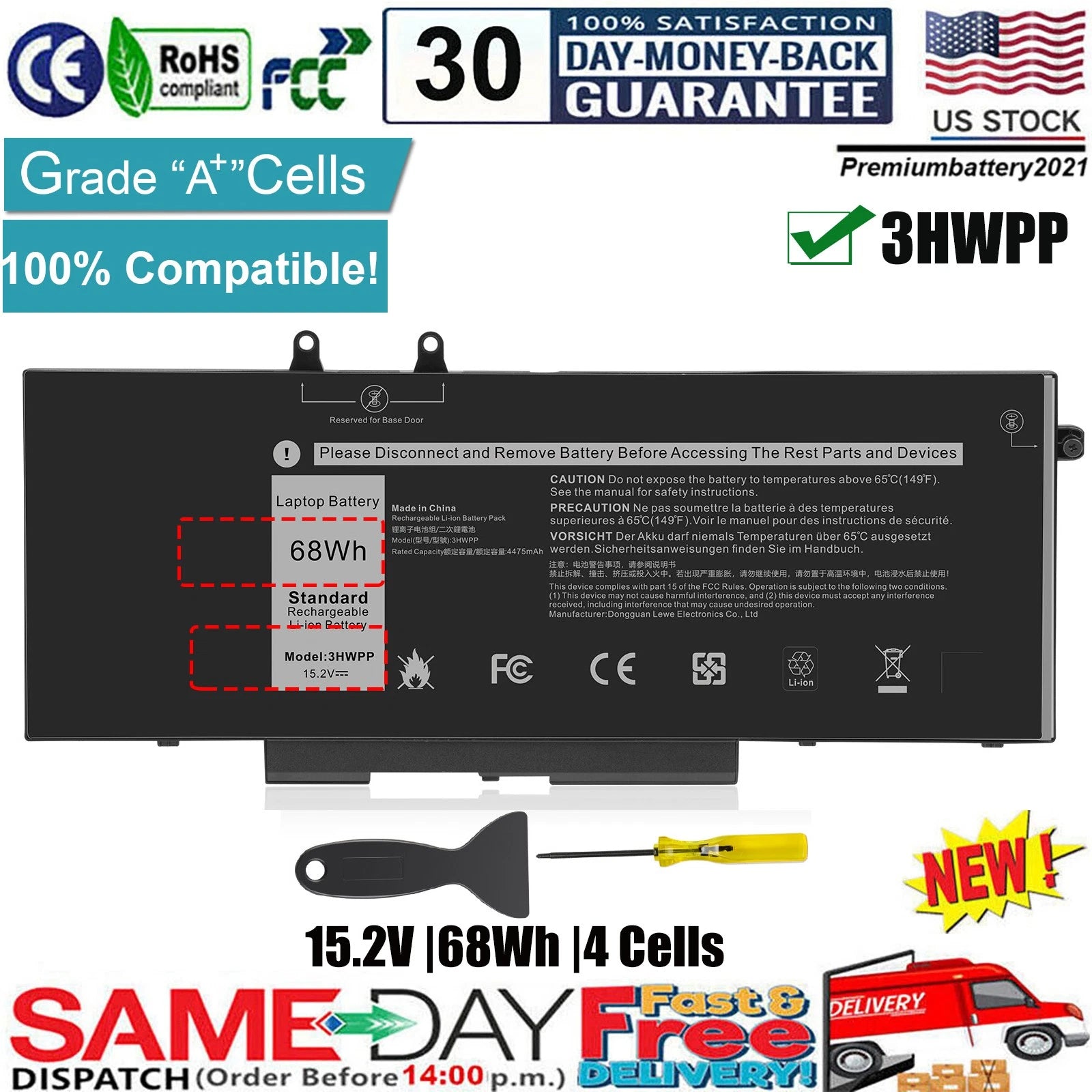 3HWPP Laptop Battery For Dell Latitude 5401 Precision 3541 Inspiron 17 7500