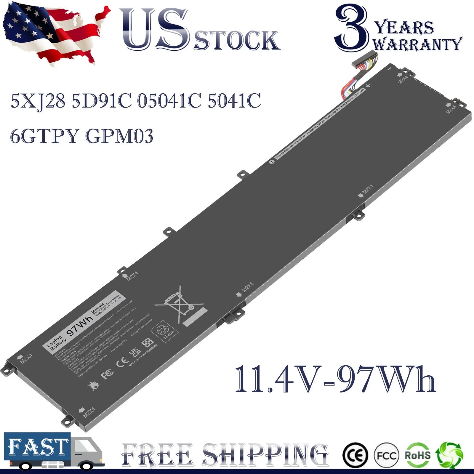 LOT 6GTPY Battery for Dell XPS 15 9570 9560 9550 Precision 5530 5520 5510 97Wh