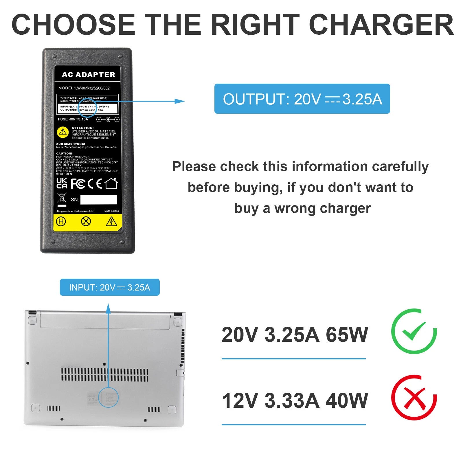 65W Adapter Charger For IBM Lenovo Thinkpad T60 T61 T400s T410s T410i T430 T530