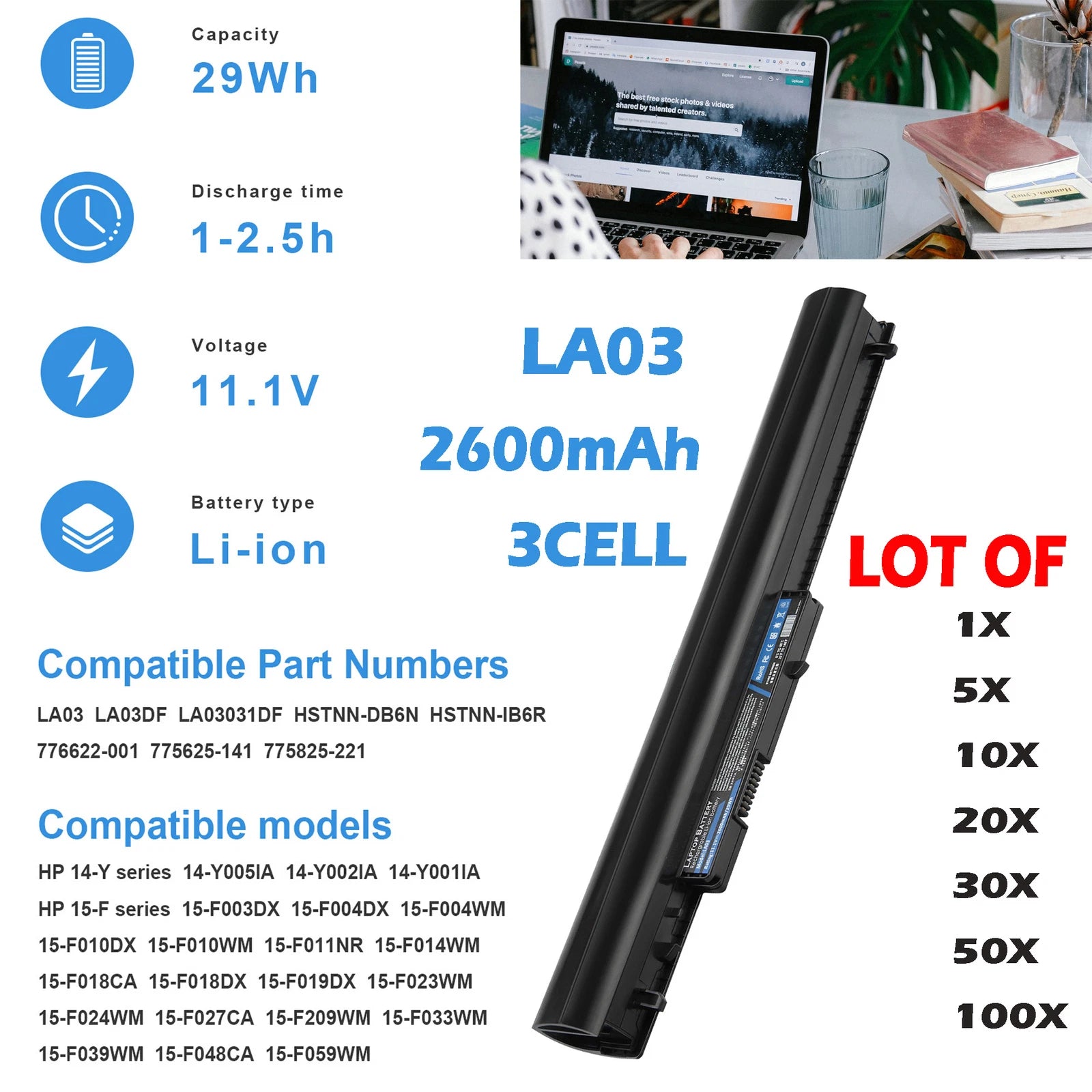 ??LOT OF Replace LA03 Battery For HP Spare 776622-001 14-Y 15-F Serie HSTNN-DB6N