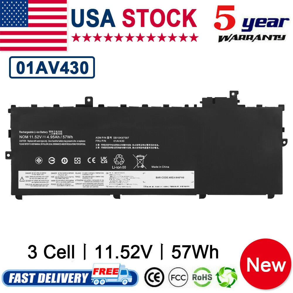 01AV430 Battery For Lenovo ThinkPad X1 Carbon 2017 5th 6th Gen 2018 01AV429 57Wh