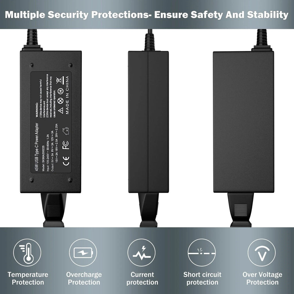 Laptop Charger 45W USB Type C (USB-C) Ac Power Cord Supply For Lenovo ThinkPad